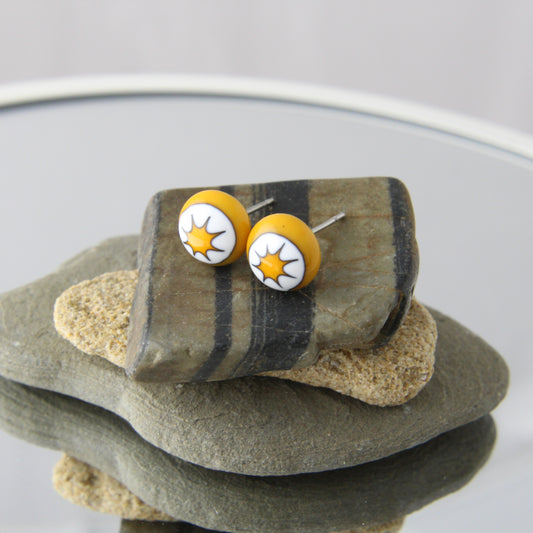 'Murrine Madness' Fused Glass Studs Pumpkin