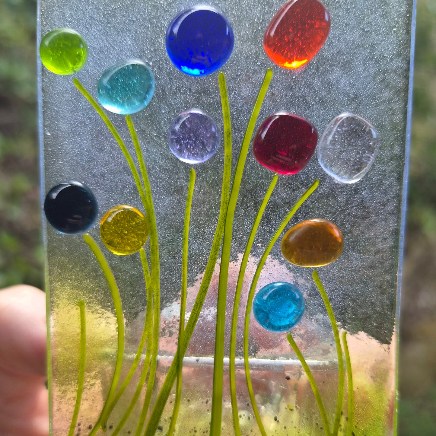 Rainbow Flowers Fused Glass Tealight