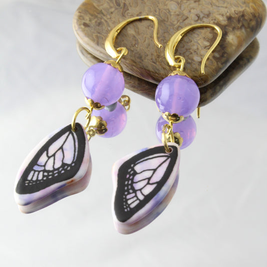 'Purple Moth' Ceramic and Glass Earrings