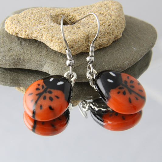 'Ladybirds' Fused Glass Earrings Dangles