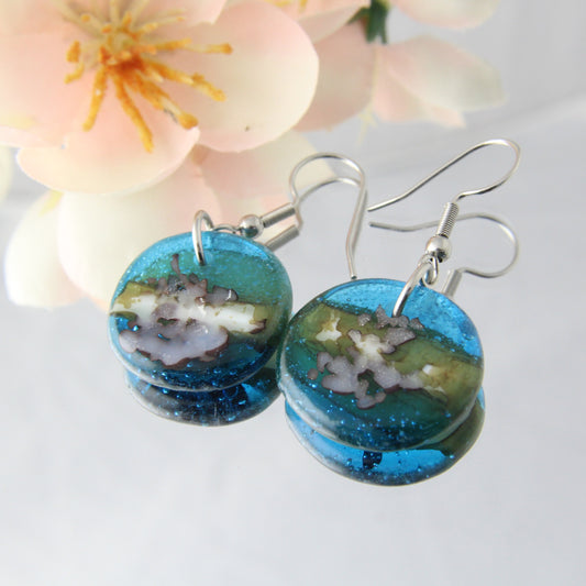 'Reactive Surf' Fused Glass Flat Out Dangles Earrings