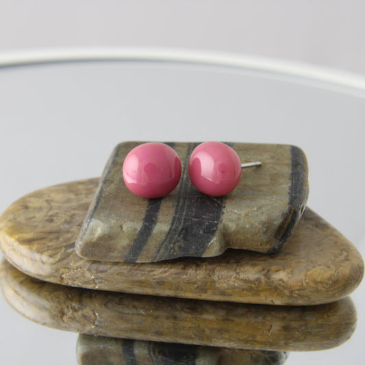'Raspberry Rose' Fused Glass Mini Studs Earrings