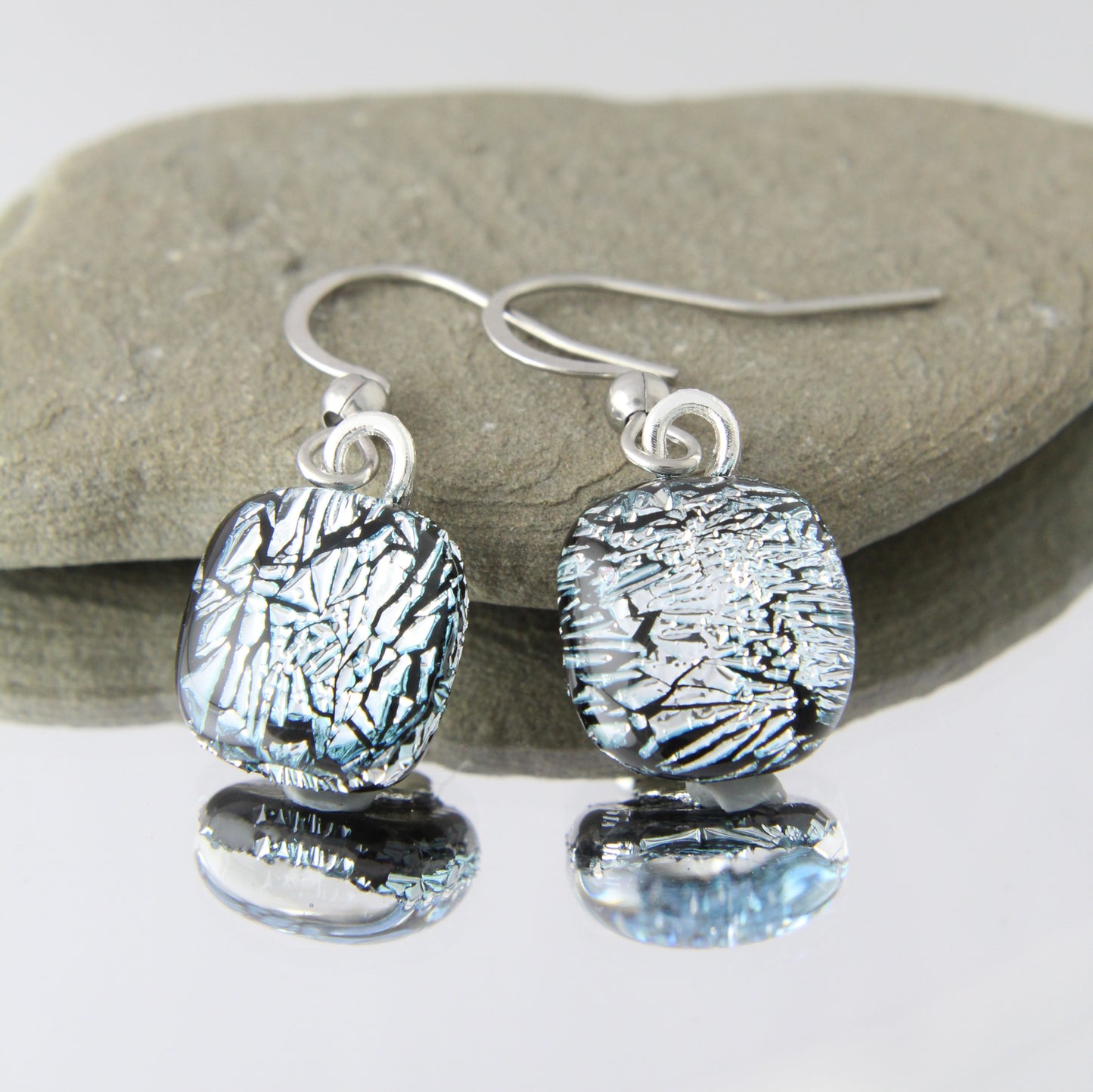 Silver Crackle Dichroic Earrings