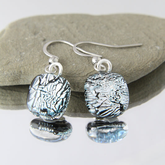 Silver Crackle Dichroic Earrings