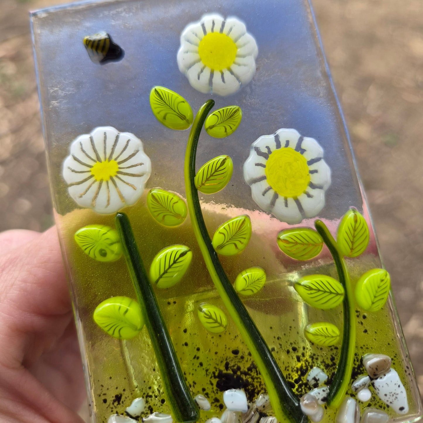 White Daisy Fused Glass Tealight