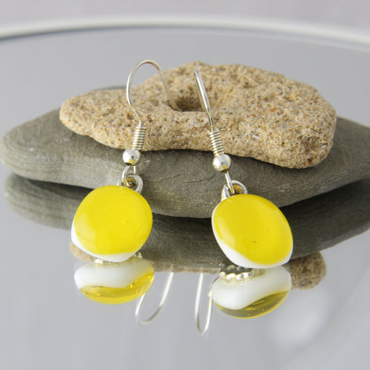 'Canary Yellow' Fused Glass Earrings Dangles
