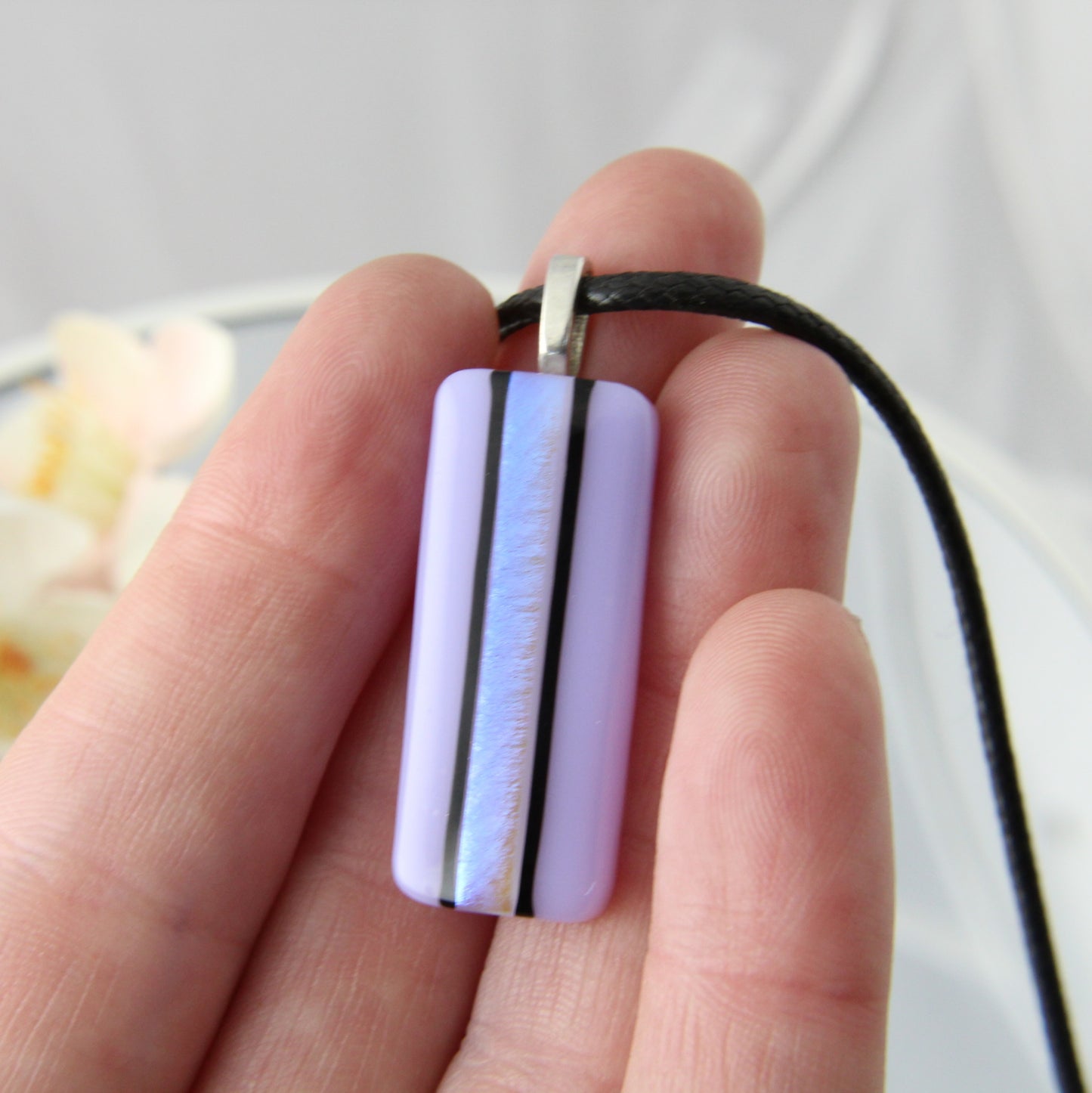 Iridescent Stripe Fused Glass Pendant