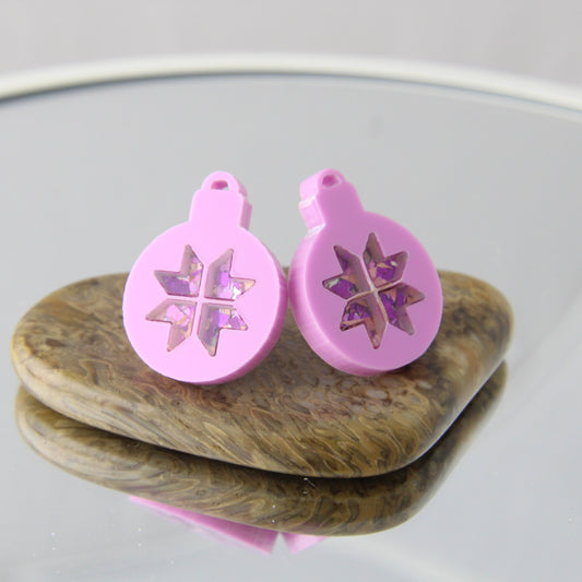 'Pink Christmas Bauble' Acrylic Studs Earrings