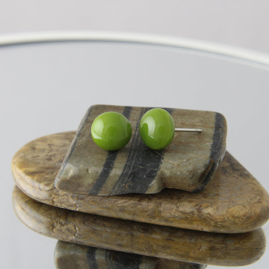 'Moss Green' Fused Glass Mini Studs Earrings