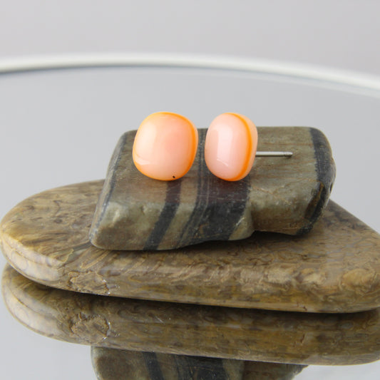 'Creamy Orange' Fused Glass Mini Studs Earrings