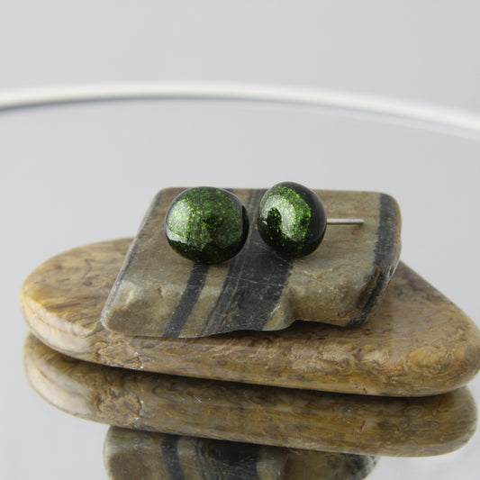 'Adventurine Green' Fused Glass Mini Studs Earrings
