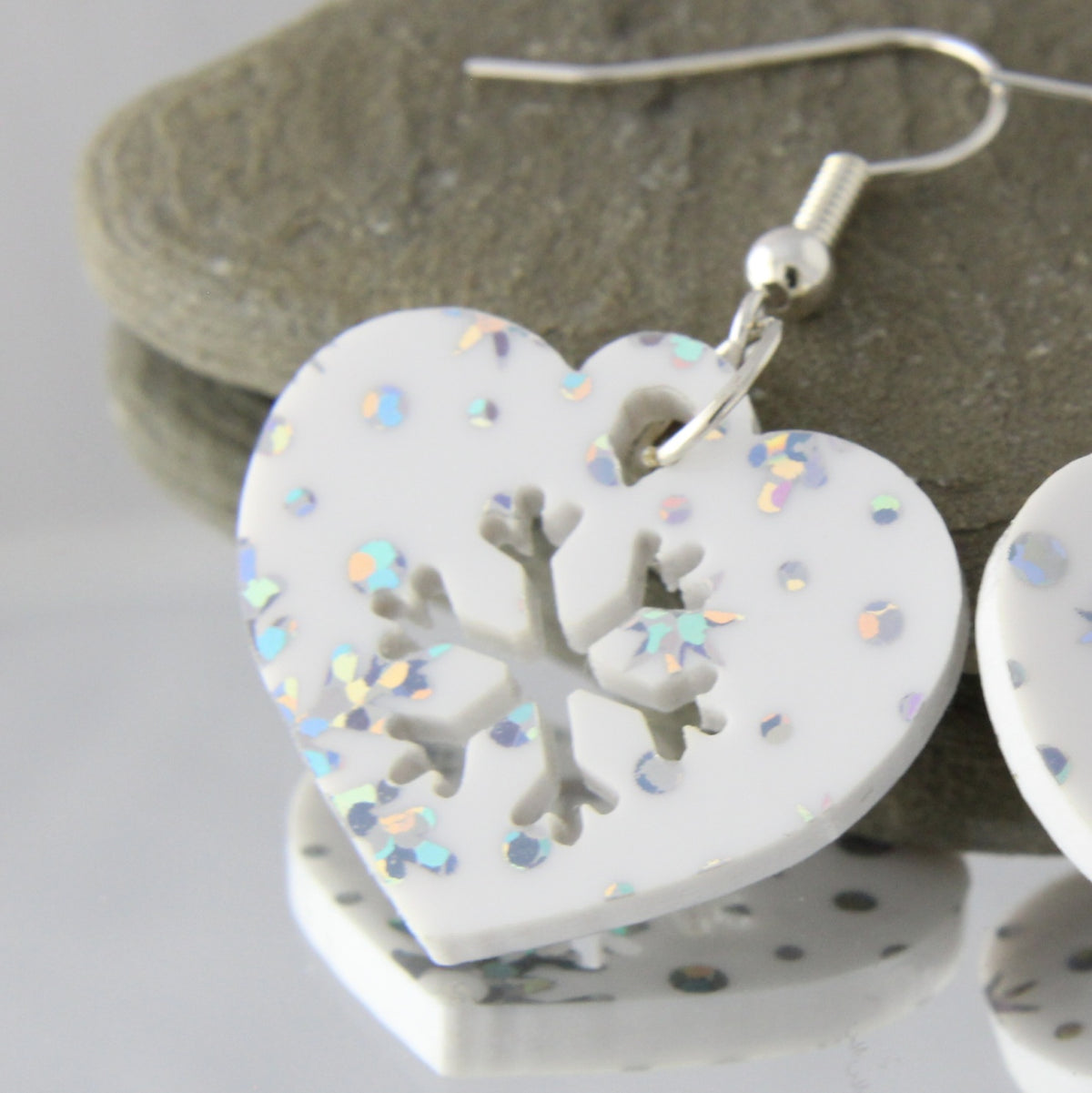 'Snow Hearts' Acrylic Earrings