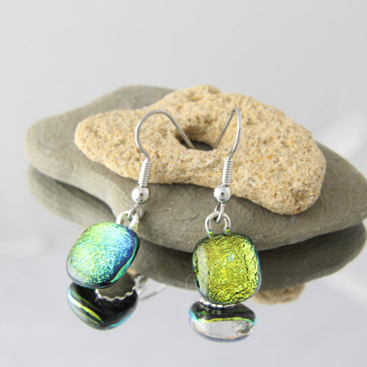 'A Green Fairy' Fused Glass Earrings Dangles