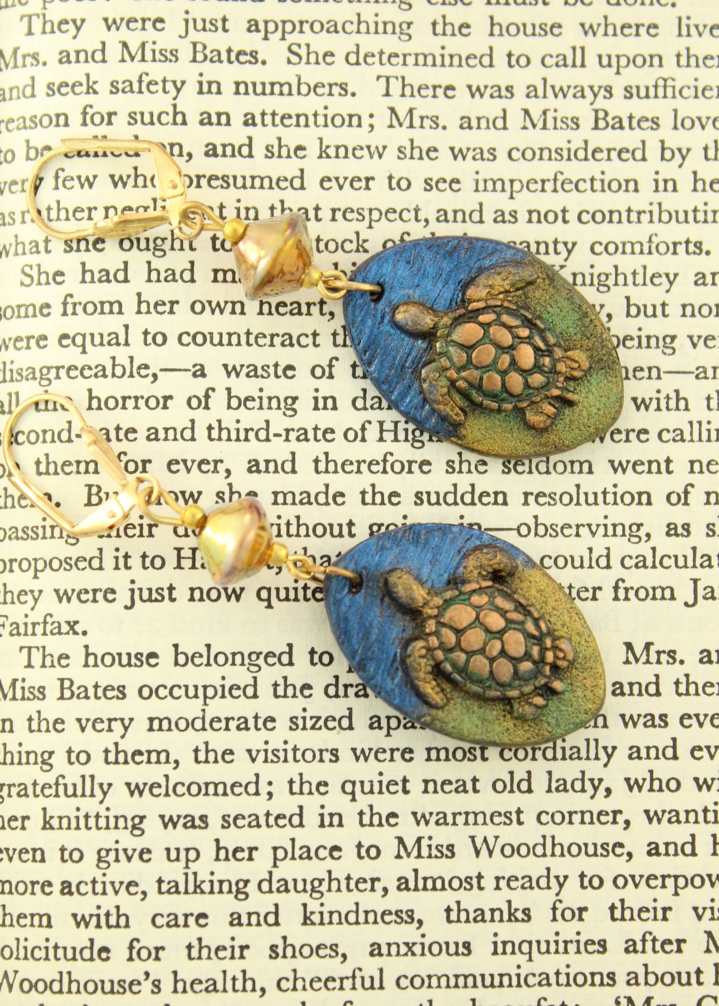 'Swimming Turtles' Polymer Clay & Glass Handmade Earrings