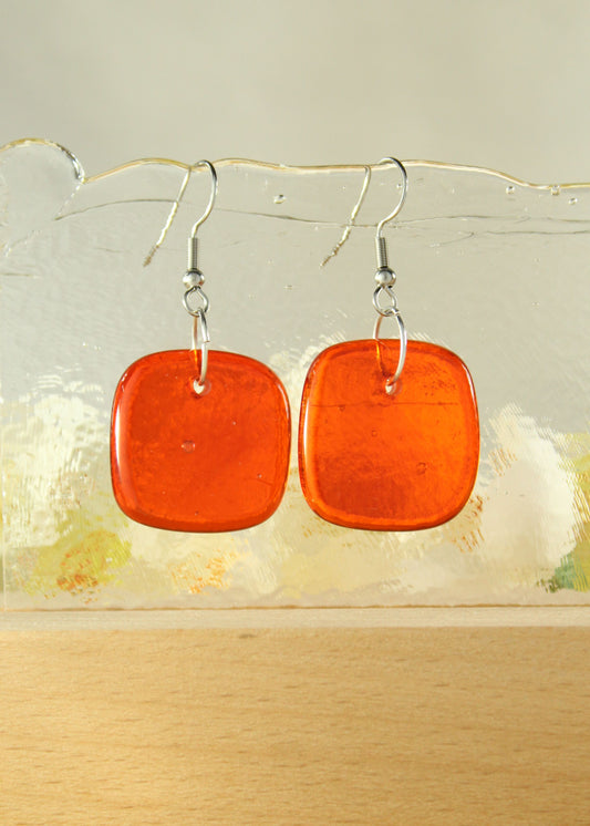 'Vibrant Orange' Fused Glass Flat Out Earrings Dangles